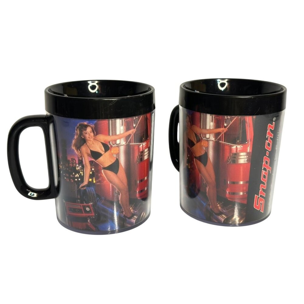 Snap-on Pin-Up Girl Coffee Mugs Set of 2 Automotive Mechanic Garage Shop Cups